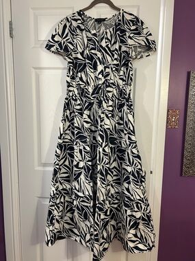 Rachel Zoe Navy and White Leaf-Print Maxi Dress